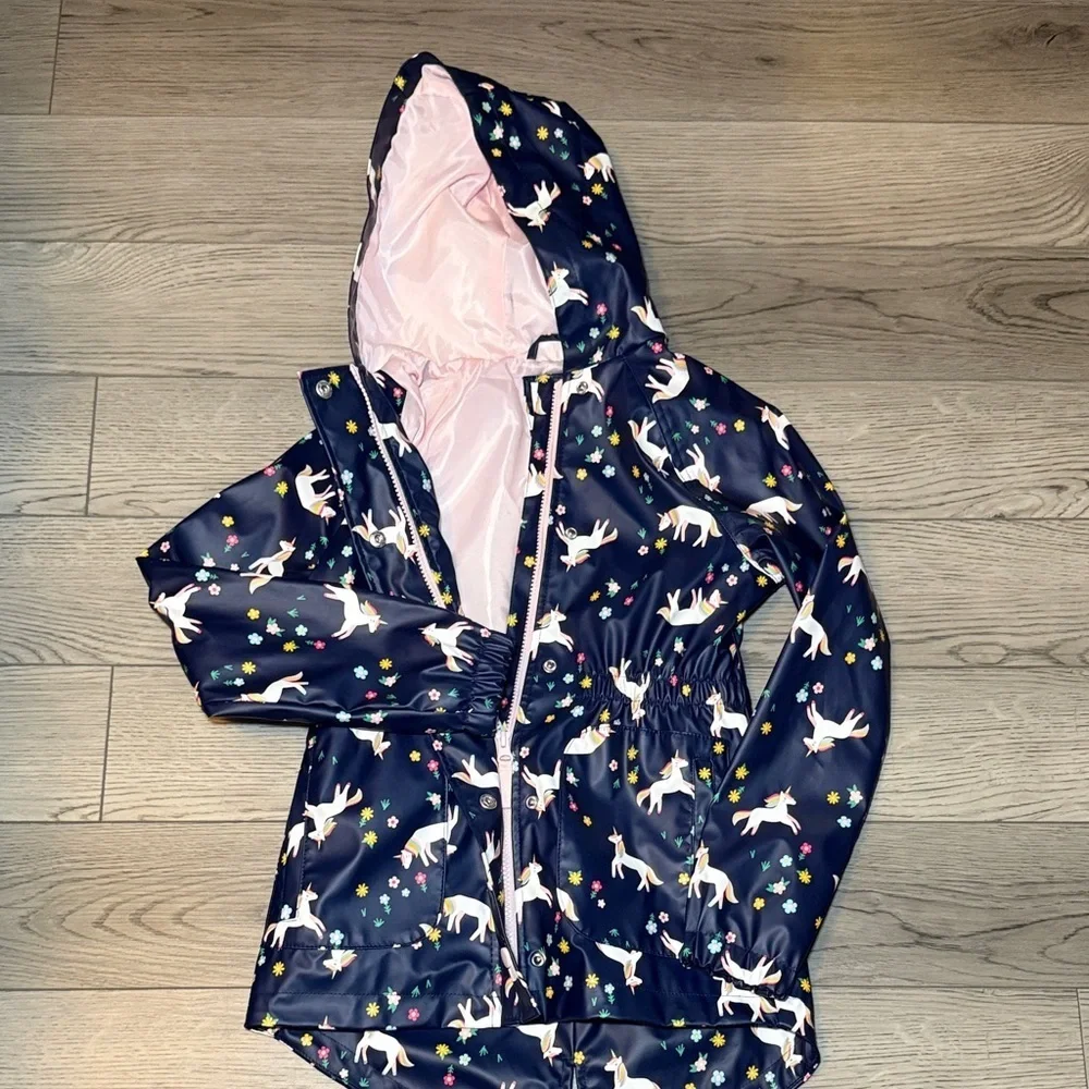 Cat & Jack Kids Hooded Raincoat Jacket Coat Waterproof Girls Medium